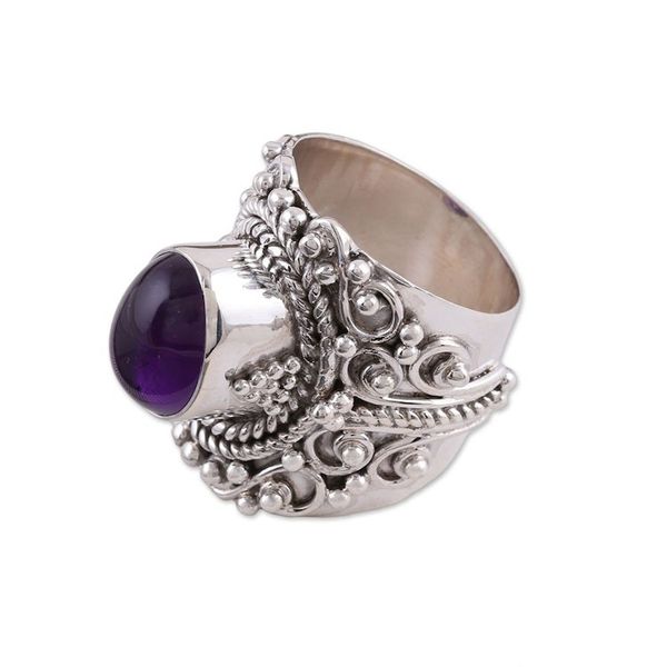 Alternate image for Artisan Handmade 925 Sterling Silver Amethyst Cocktail Ring Elegant Royalty
