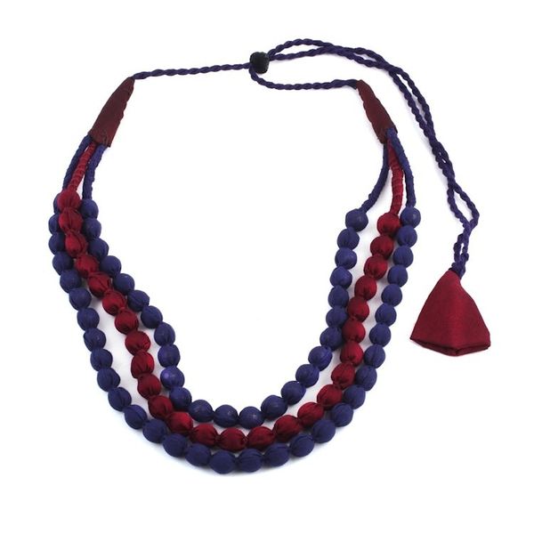 Alternate image for Indian Multi-strand Fabric Wrapped Beaded Necklace in Purple Purple Flair