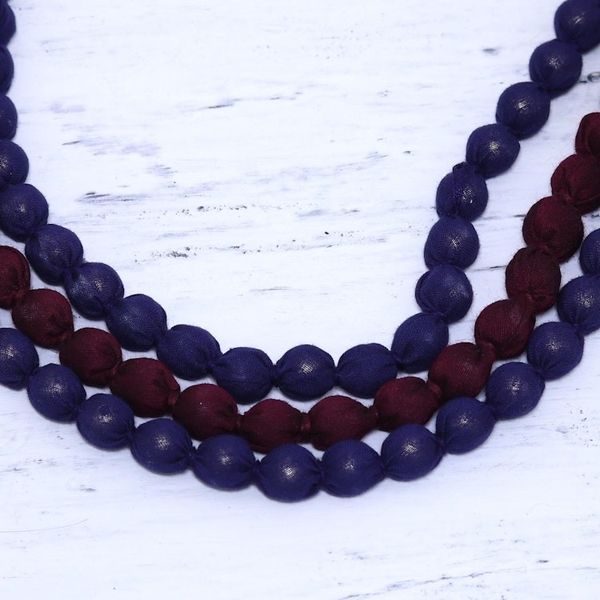 Alternate image for Indian Multi-strand Fabric Wrapped Beaded Necklace in Purple Purple Flair