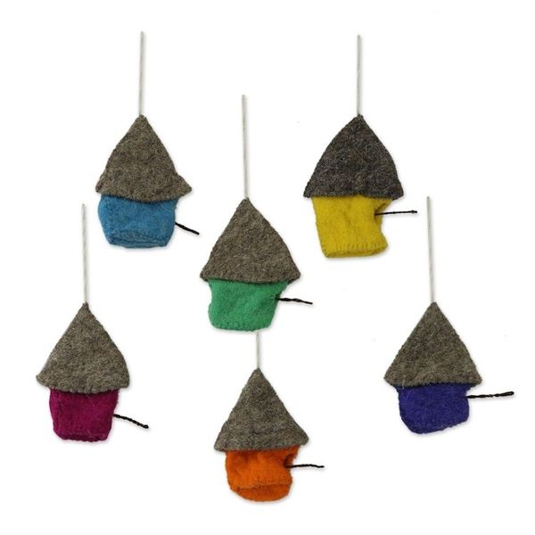 Alternate image for Set of Six Assorted Wool House Ornaments from India Snow Abodes