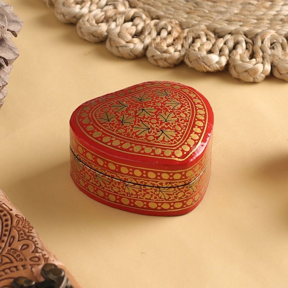 Red and Gold Papier Mache Decorative Box from India 'Royal Vermilion'