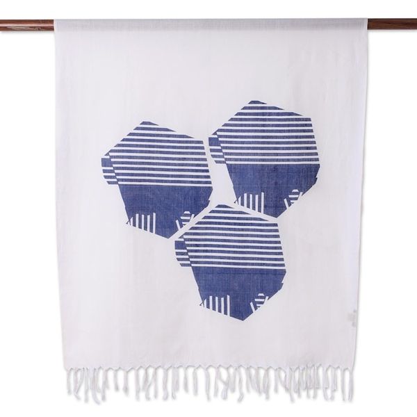Alternate image for 100 Cotton Alabaster and Navy Wrap Scarf from India Alabaster Whisper