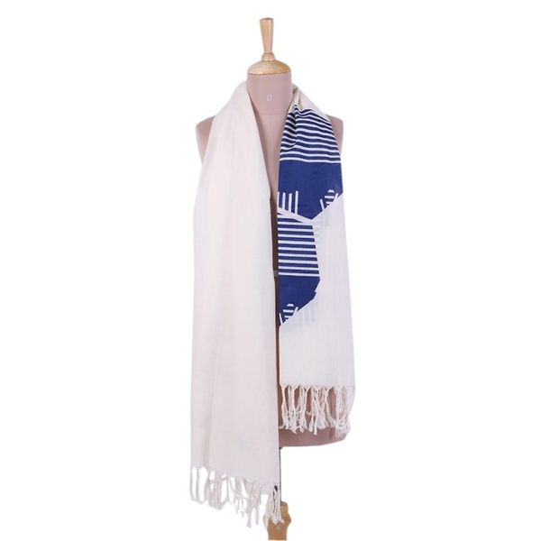 Alternate image for 100 Cotton Alabaster and Navy Wrap Scarf from India Alabaster Whisper