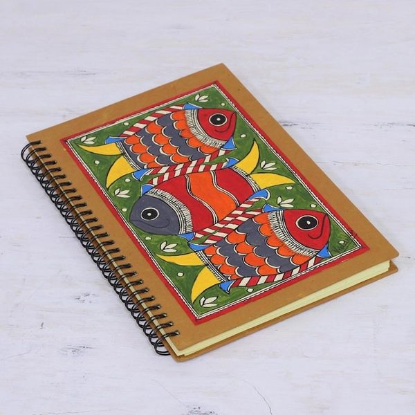 Alternate image for Madhubani Blank 40 Page Journal with Handmade paper Joyful Fishes