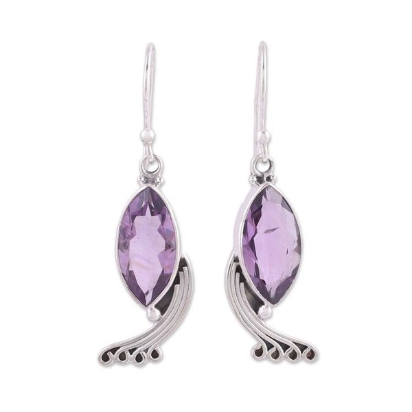 Alternate image for Indian Amethyst and Sterling Silver Peacock Dangle Earrings Peacock Grandeur