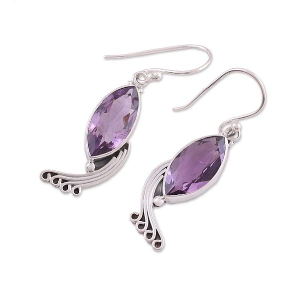 Alternate image for Indian Amethyst and Sterling Silver Peacock Dangle Earrings Peacock Grandeur