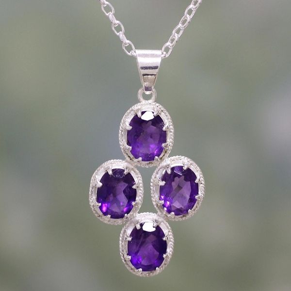 Alternate image for Amethyst and Sterling Silver Pendant Necklace from India Morning Lilac