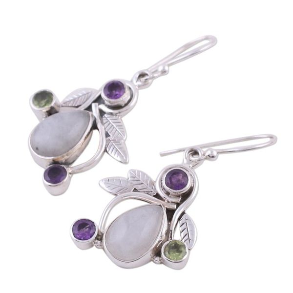 Alternate image for Rainbow Moonstone, Amethyst and Peridot Earrings from India Luminous Beauty