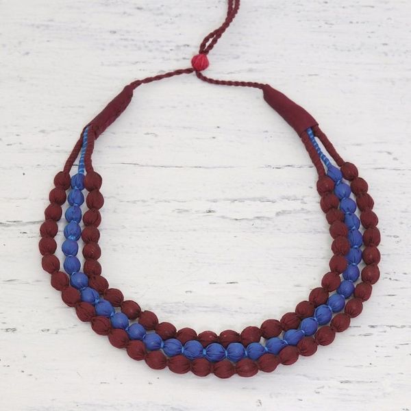 Alternate image for Indian Three Strand Fabric Wrapped Beaded Necklace Kolkata Glamour