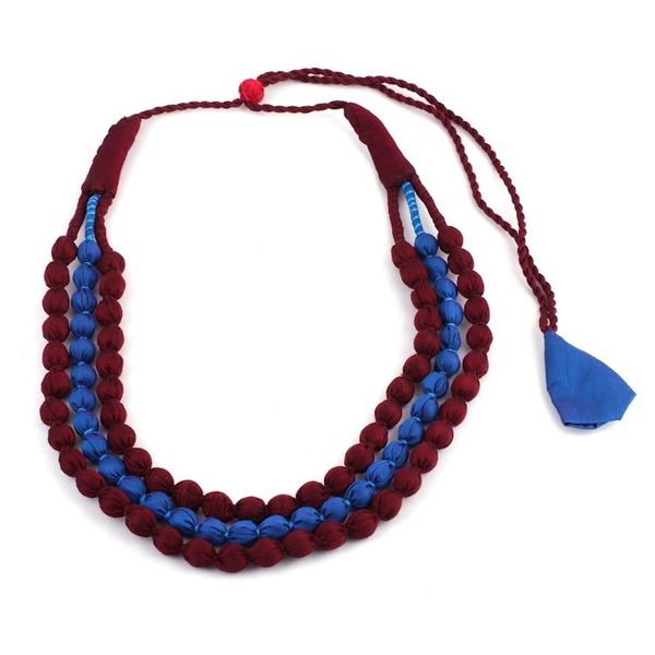 Alternate image for Indian Three Strand Fabric Wrapped Beaded Necklace Kolkata Glamour