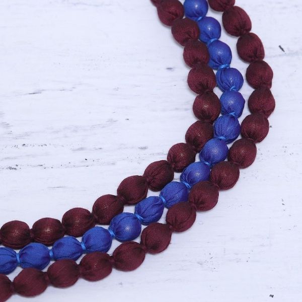 Alternate image for Indian Three Strand Fabric Wrapped Beaded Necklace Kolkata Glamour