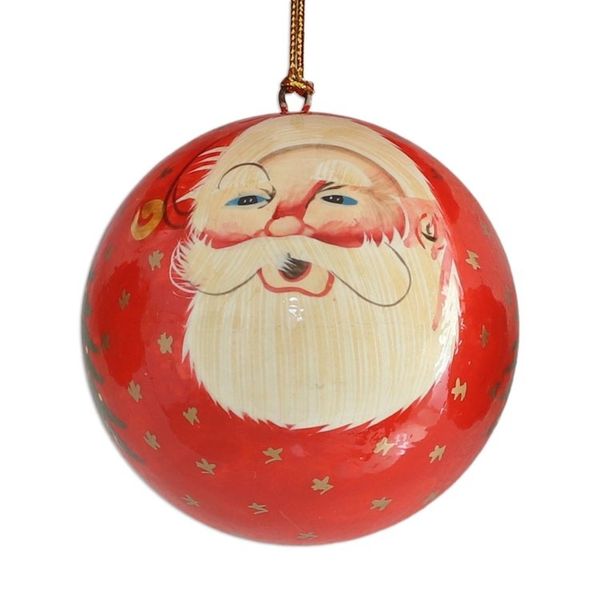 Alternate image for Five Handcrafted Santa Claus Papier Mache Ornaments Laughing Santa Claus