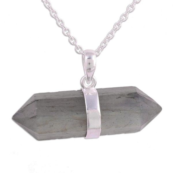 Alternate image for Pendant Necklace with Labradorite and Sterling Silver Crystal Energy