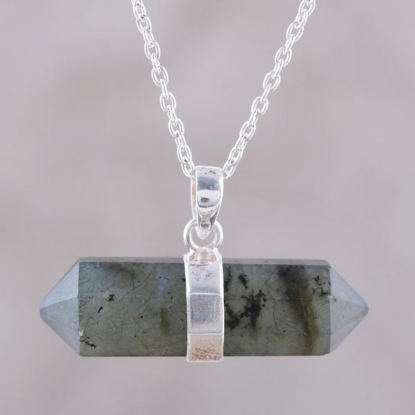 Alternate image for Pendant Necklace with Labradorite and Sterling Silver Crystal Energy