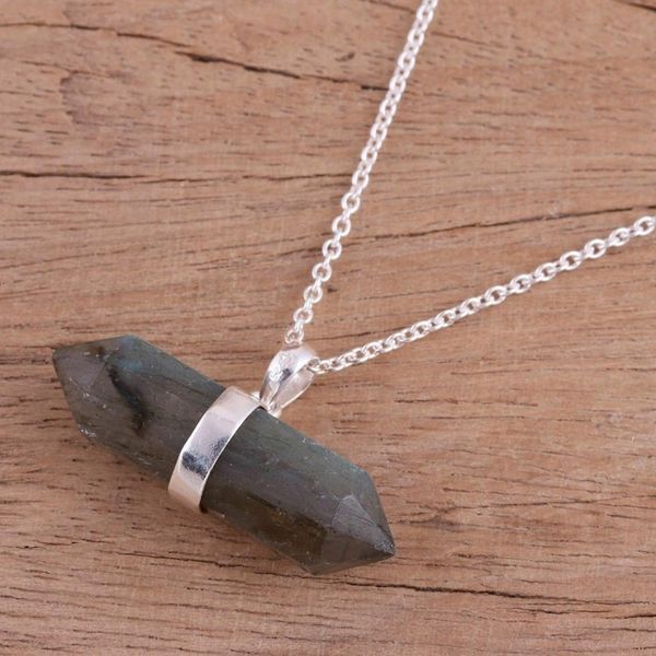 Alternate image for Pendant Necklace with Labradorite and Sterling Silver Crystal Energy