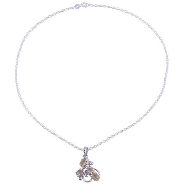 Alternate image for Rhodium Plated Sterling Silver Pendant Necklace with Citrine Golden Cluster