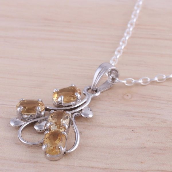 Alternate image for Rhodium Plated Sterling Silver Pendant Necklace with Citrine Golden Cluster