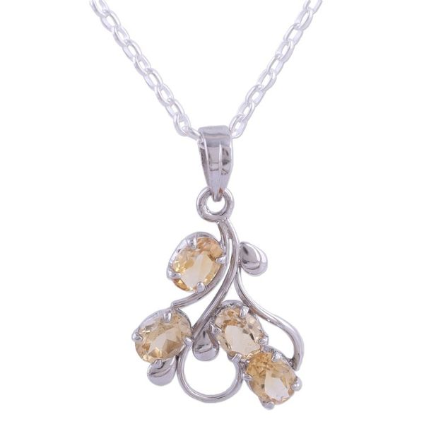 Alternate image for Rhodium Plated Sterling Silver Pendant Necklace with Citrine Golden Cluster