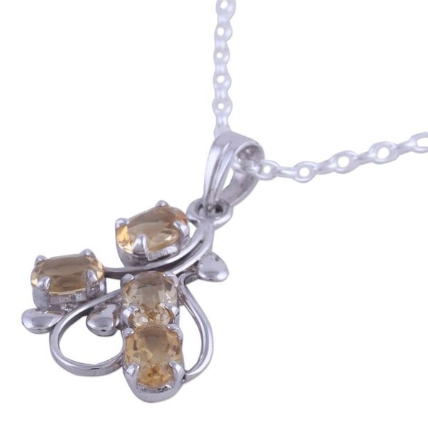 Alternate image for Rhodium Plated Sterling Silver Pendant Necklace with Citrine Golden Cluster