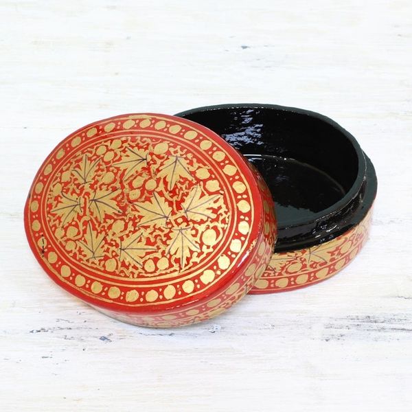 Alternate image for Gold and Red Papier Mache Decorative Box from India Serene Vermilion