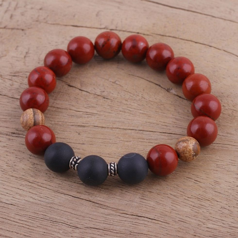 Multi-Gemstone Beaded Stretch Bracelet from India 'Fiery Delight'