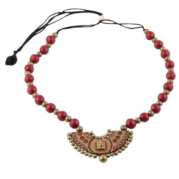 Alternate image for Red and Gold Divine Ganesha Ceramic Pendant Necklace Divine Ganesha
