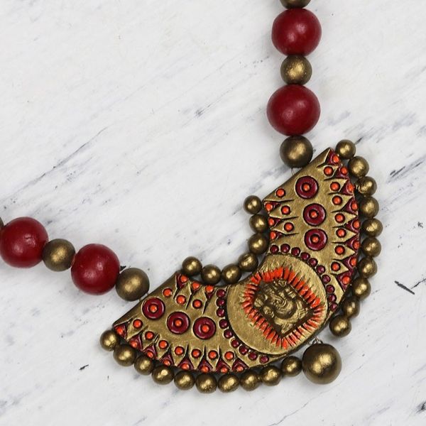 Alternate image for Red and Gold Divine Ganesha Ceramic Pendant Necklace Divine Ganesha