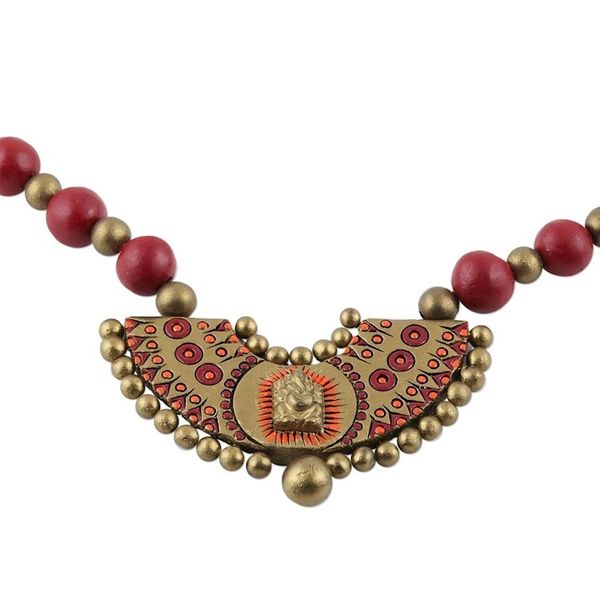 Alternate image for Red and Gold Divine Ganesha Ceramic Pendant Necklace Divine Ganesha