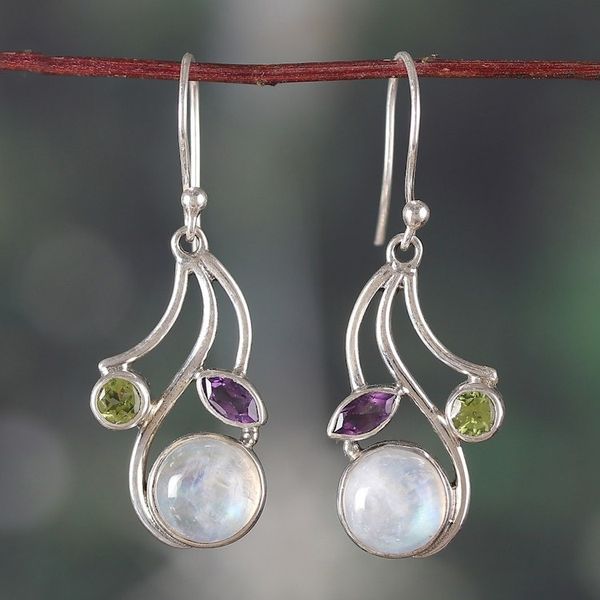 Alternate image for Multi-Gemstone Dangle Earrings from India Triple Fascination