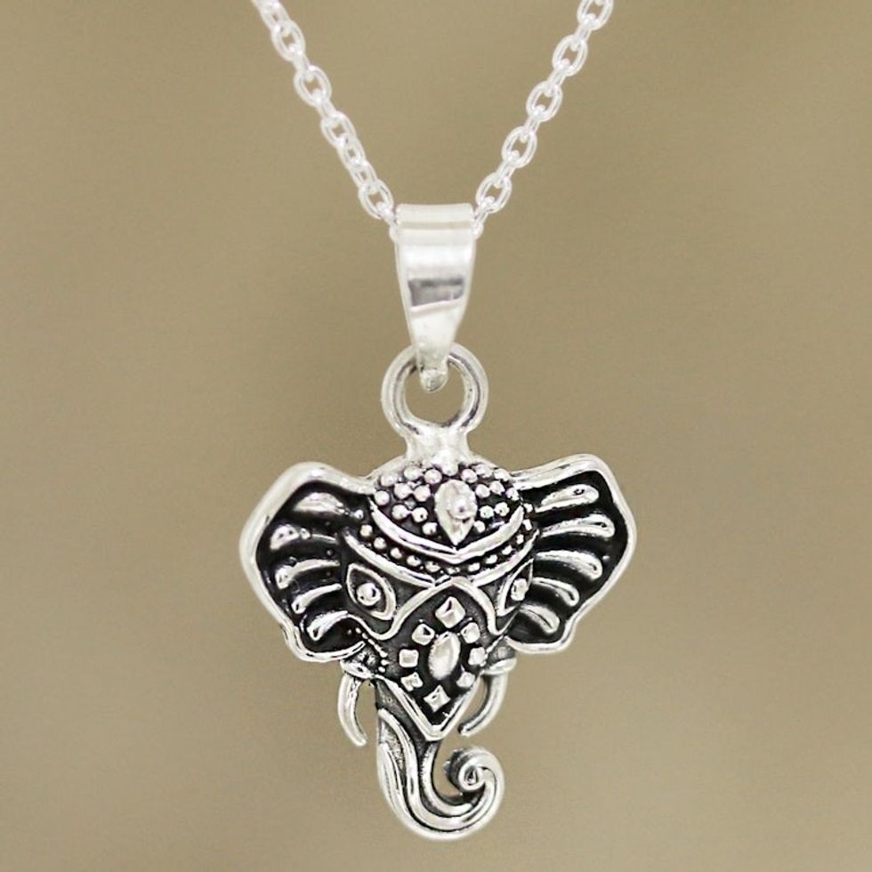 Sterling Silver Ganesha Pendant Necklace from India 'Graceful Ganesha'