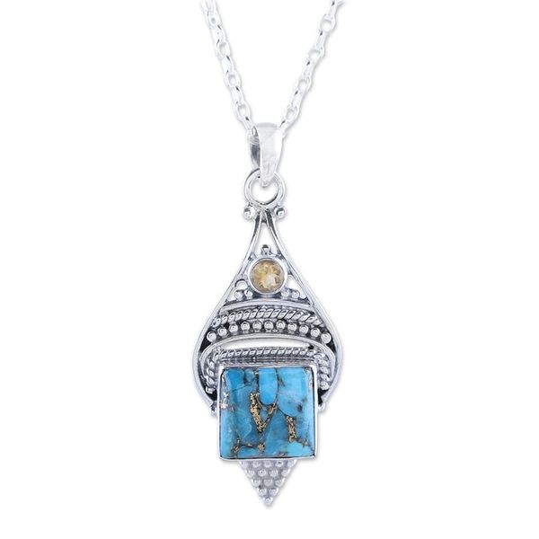 Alternate image for Citrine and Composite Turquoise Pendant Necklace from India Mythic Ocean