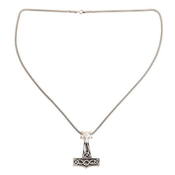 Alternate image for Fox-Themed Sterling Silver Thors Hammer Necklace from India Thor Fox
