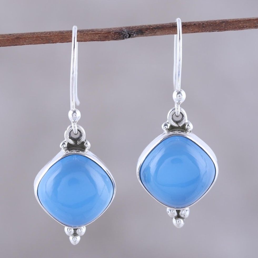 Chalcedony Dangle Earrings from India 'Gleaming Grandeur'