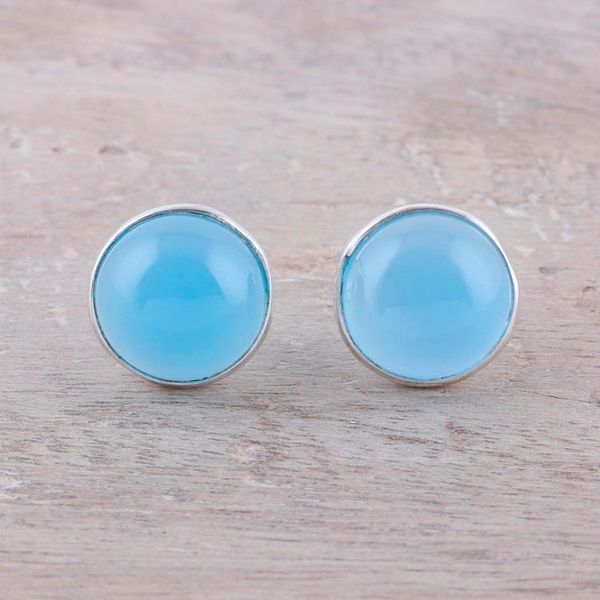 Alternate image for Chalcedony Stud Earrings in Blue from India Moonlight Peace in Blue