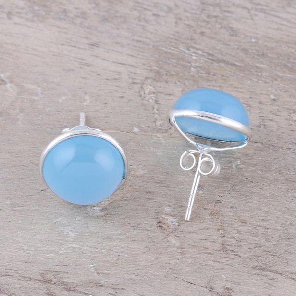 Alternate image for Chalcedony Stud Earrings in Blue from India Moonlight Peace in Blue