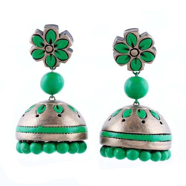 Alternate image for Ceramic Dangle Earrings with Green Floral Motifs from India Green Garden