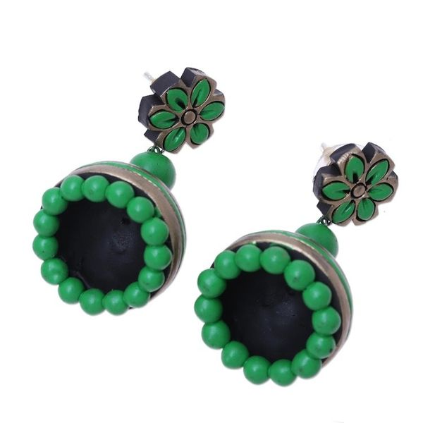 Alternate image for Ceramic Dangle Earrings with Green Floral Motifs from India Green Garden
