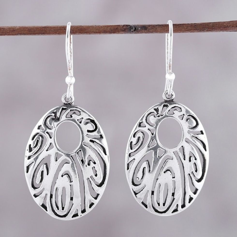 Sterling Silver Openwork Elliptical Dangle Earrings 'Elaborate Ellipse'