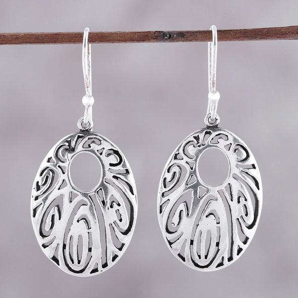 Alternate image for Sterling Silver Openwork Elliptical Dangle Earrings Elaborate Ellipse