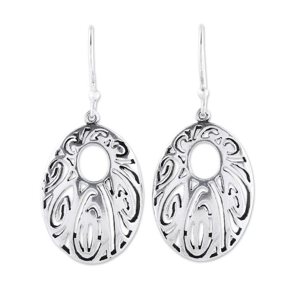 Alternate image for Sterling Silver Openwork Elliptical Dangle Earrings Elaborate Ellipse
