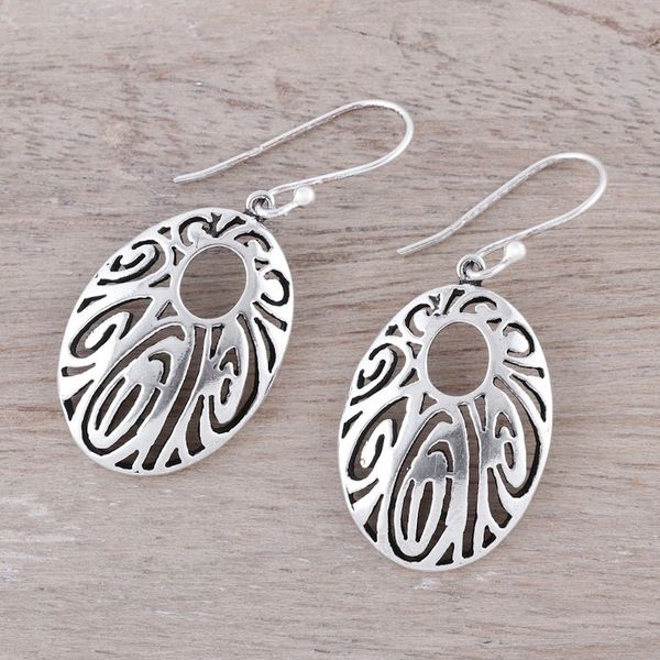 Alternate image for Sterling Silver Openwork Elliptical Dangle Earrings Elaborate Ellipse