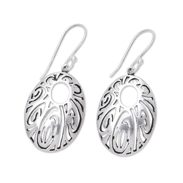 Alternate image for Sterling Silver Openwork Elliptical Dangle Earrings Elaborate Ellipse