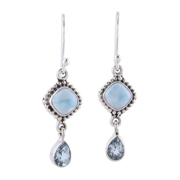 Alternate image for Larimar and Blue Topaz Dangle Earrings from India Queen of Diamonds