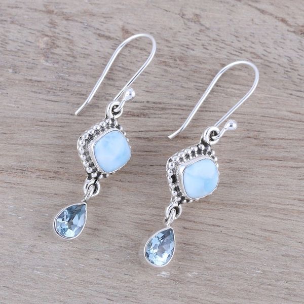 Alternate image for Larimar and Blue Topaz Dangle Earrings from India Queen of Diamonds