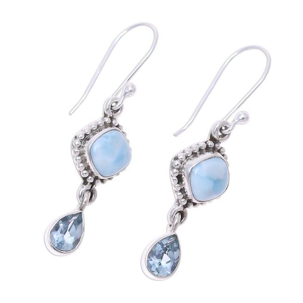 Alternate image for Larimar and Blue Topaz Dangle Earrings from India Queen of Diamonds