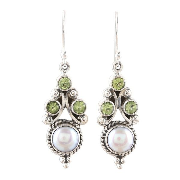 Alternate image for Peridot and Cultured Pearl Dangle Earrings from India Verdant Castle
