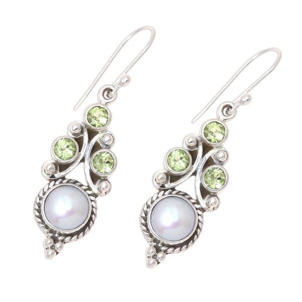 Alternate image for Peridot and Cultured Pearl Dangle Earrings from India Verdant Castle