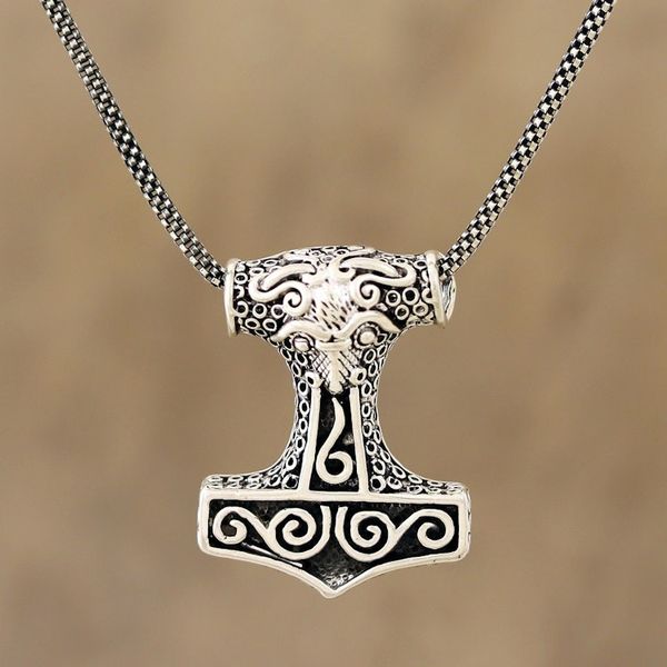 Alternate image for Bull-Themed Sterling Silver Thors Hammer Necklace Thor Bull