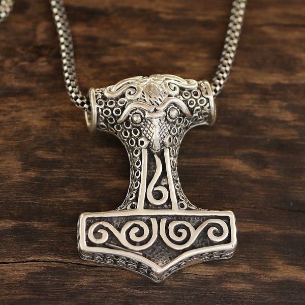 Alternate image for Bull-Themed Sterling Silver Thors Hammer Necklace Thor Bull
