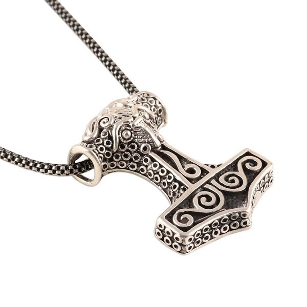 Alternate image for Bull-Themed Sterling Silver Thors Hammer Necklace Thor Bull
